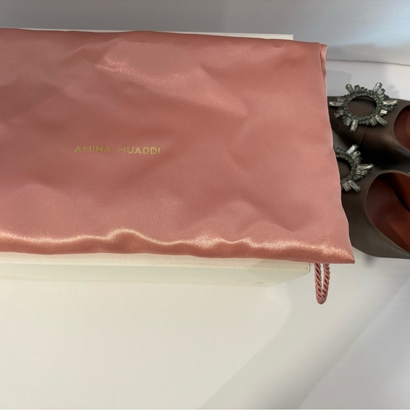 Amina Muaddi Begum Swarovski Crystal-embellished Satin Slingback Pumps - Picture 7 of 7